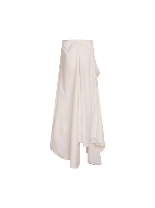 White Drape Mid-length Skirt With Button