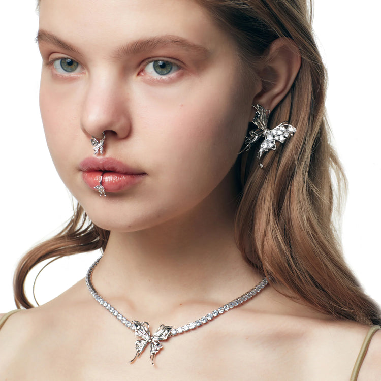 Ripple / Liquefied Butterfly Pave Gemstone Earring