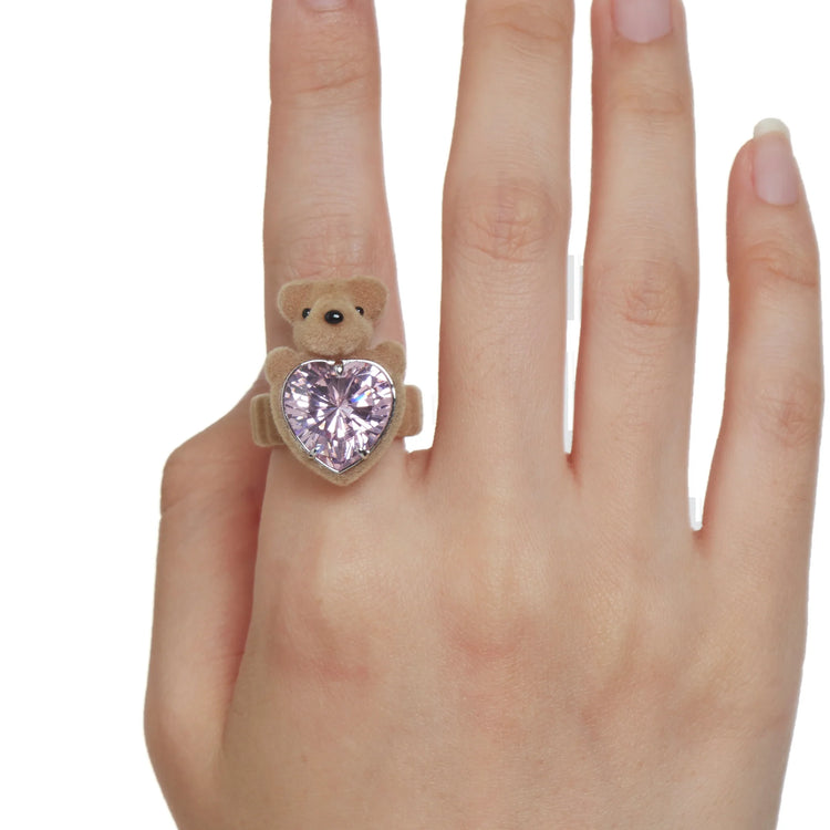 Paradise / Flocked Bear Head Heart Ring