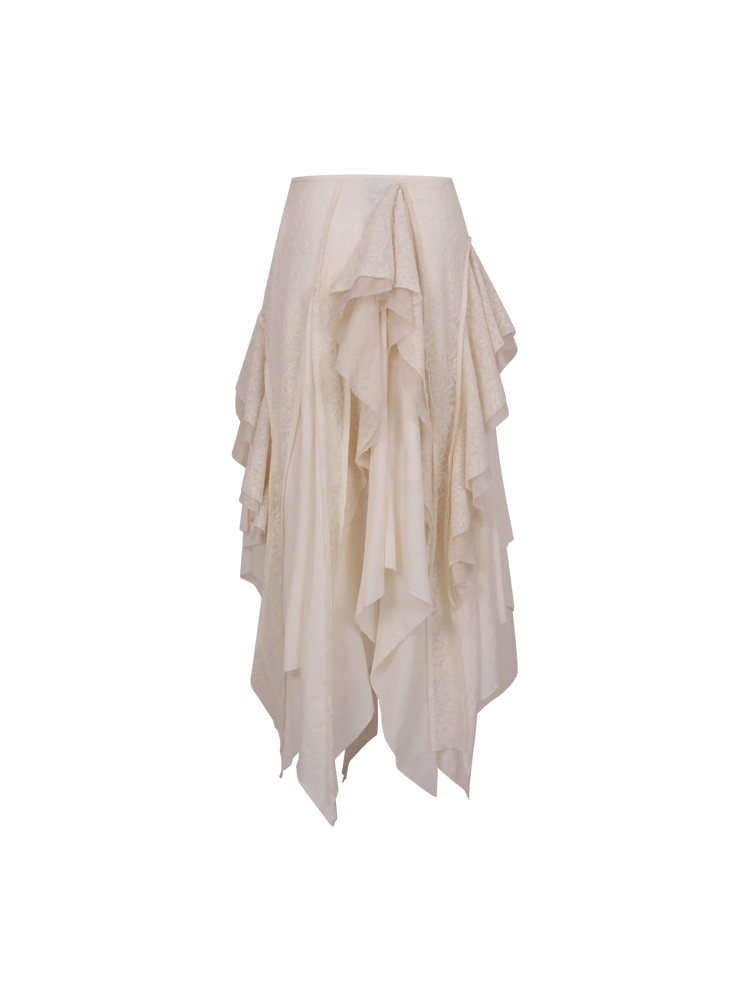 White Woolen Mid-length Skirt