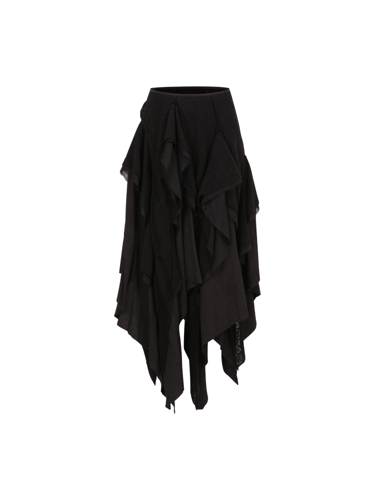 Black Woolen Mid-length Skirt