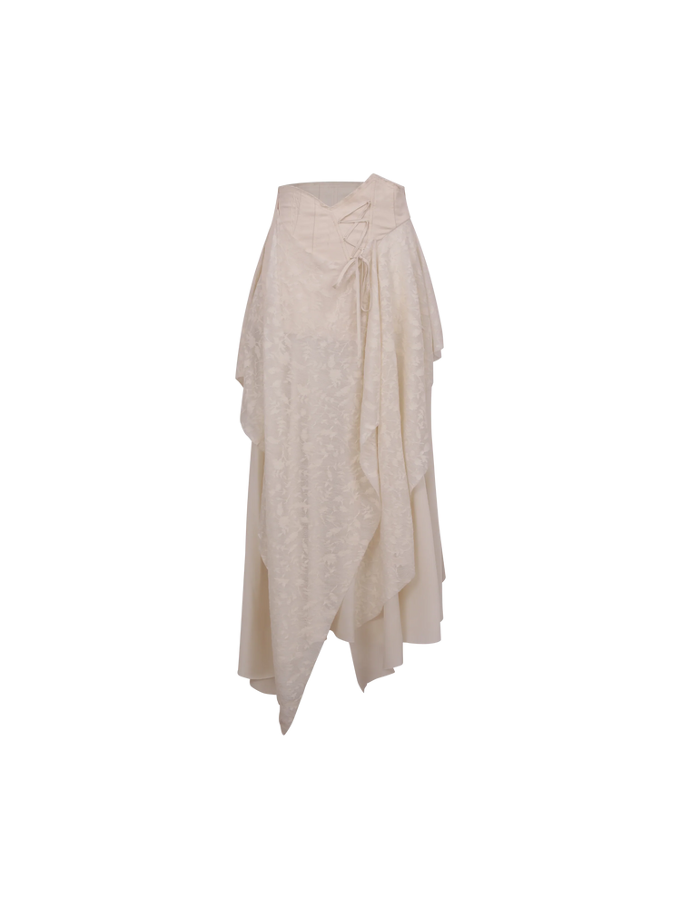 White Drape Mid-length Montage Skirt