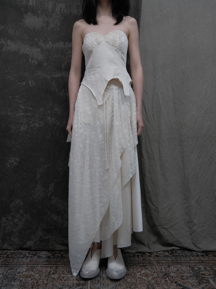 White Drape Mid-length Montage Skirt