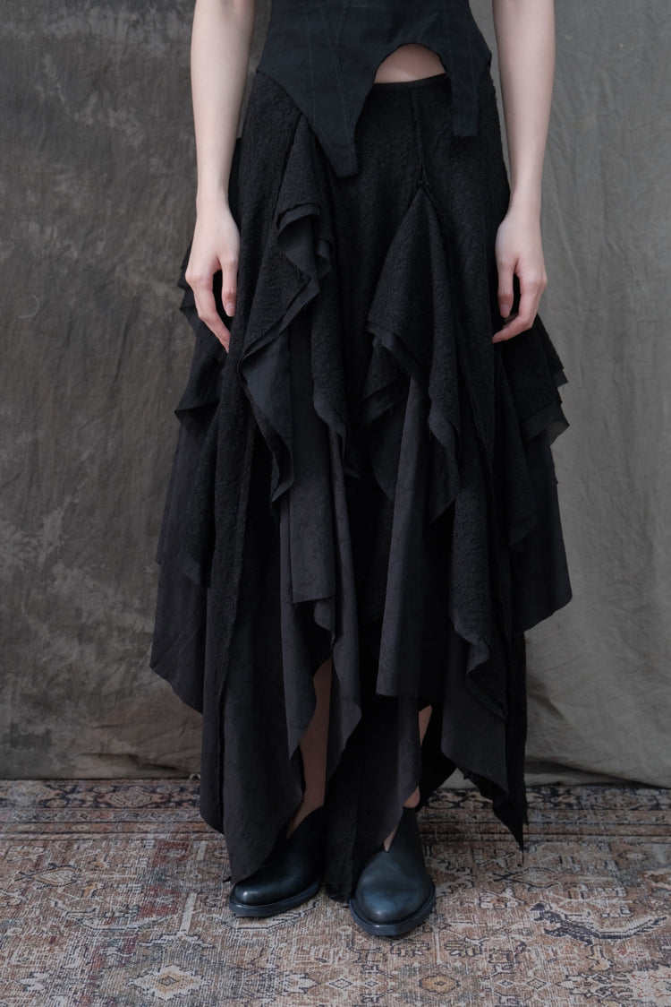 Black Woolen Mid-length Skirt