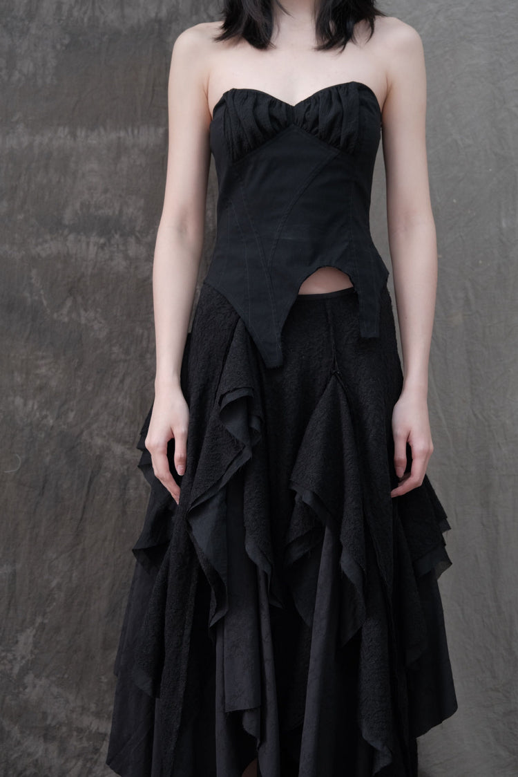 Black Folded Layers Tube Top