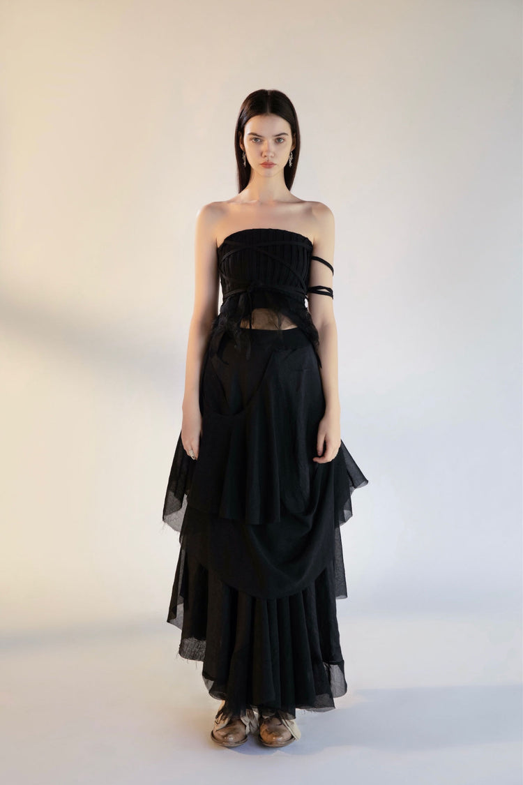 Black Wrapped Spliced Tube Top