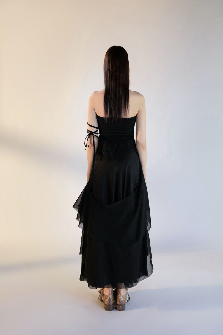 Black Wrapped Spliced Tube Top