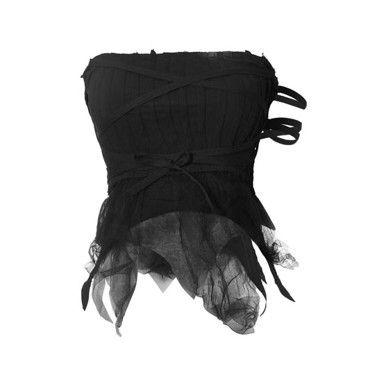 Black Wrapped Spliced Tube Top