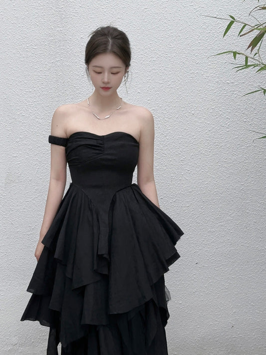 JI X ELYWOOD COLLABORATION BLACK STRAPLESS DRESS