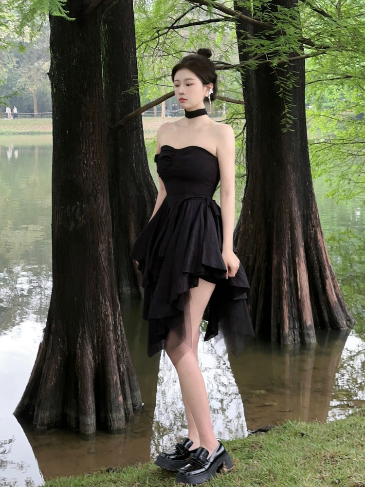 JI X ELYWOOD COLLABORATION BLACK STRAPLESS DRESS