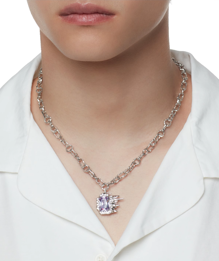 Liquefied square zircon with texture chain Necklace