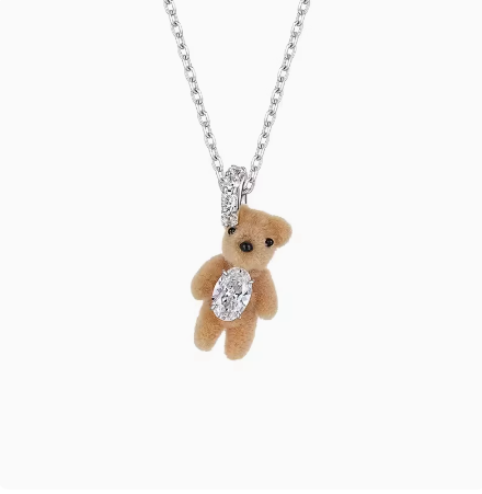 Mini flocked bear necklace