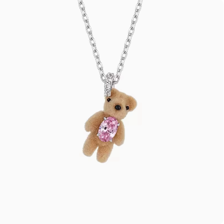 Mini flocked bear necklace