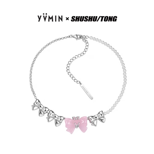 Mineral stone butterfly knot necklace