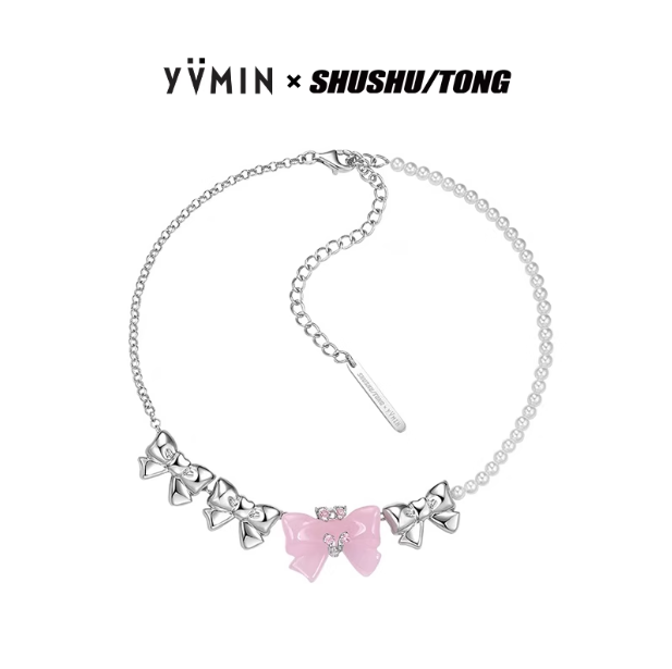 Mineral stone butterfly knot necklace