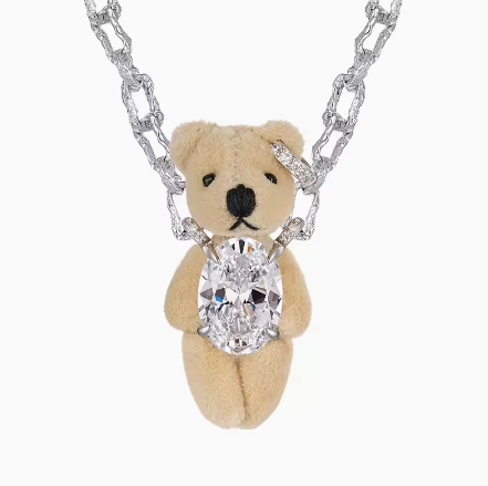 Paradise/ Teddy bear elliptical zircon Necklace