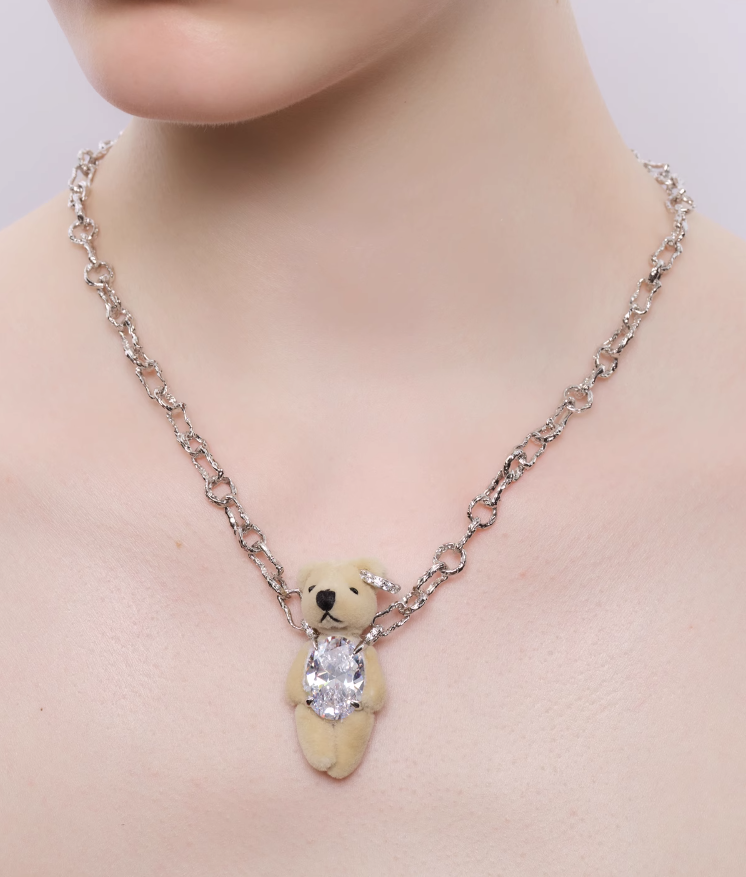 Paradise/ Teddy bear elliptical zircon Necklace