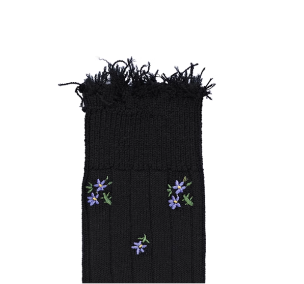 Small Floral Embroidered Raw Edge Socks