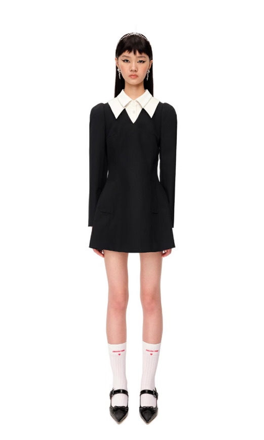 Black Double Collar Minidress