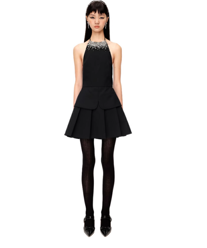 Crystal-embellished Tailored Halterneck Minidress