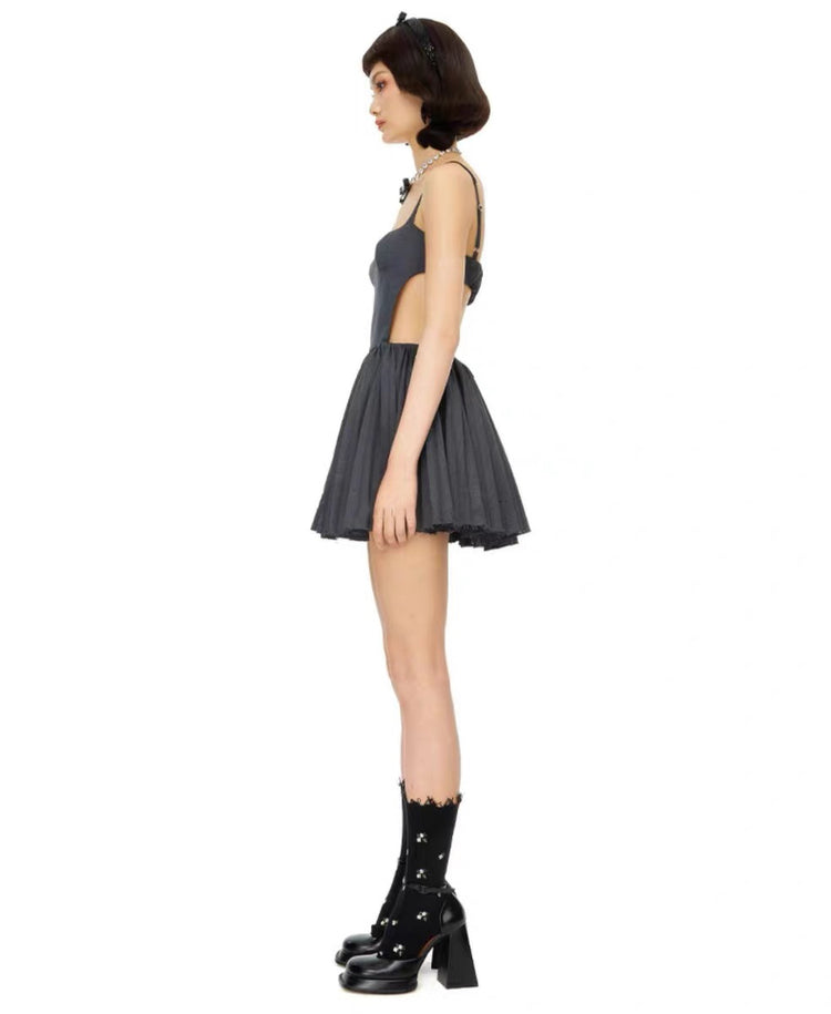 Open-back Pleated Minidress