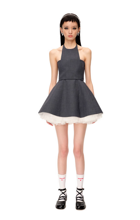 Detachable-bib Tulle Mini Dress