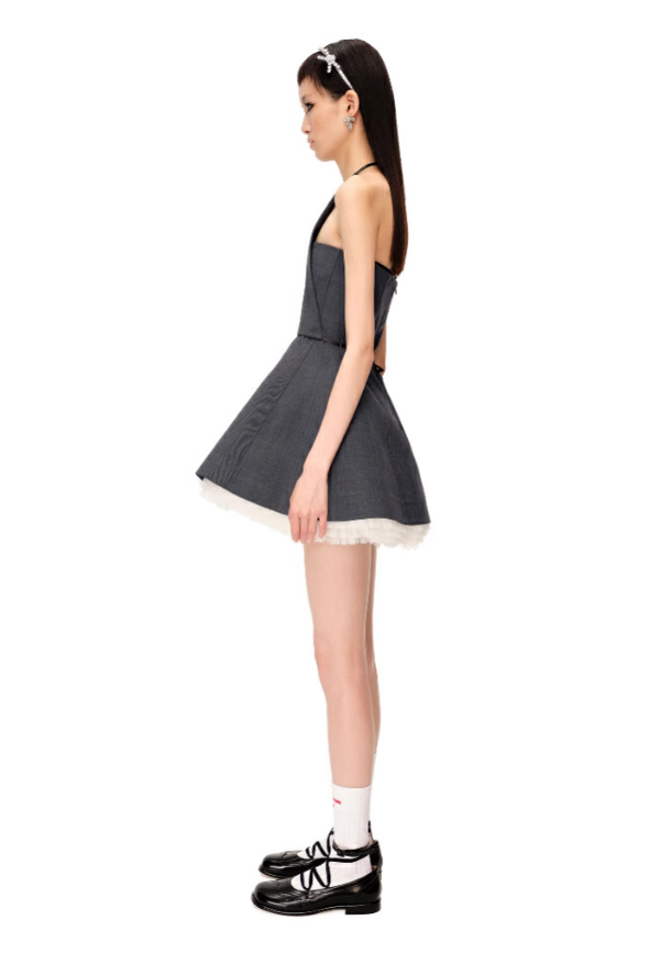 Detachable-bib Tulle Mini Dress