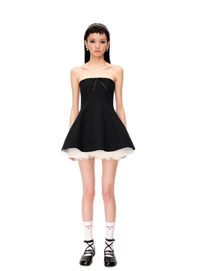 Detachable-bib Tulle Mini Dress