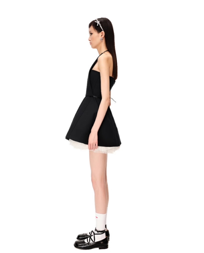 Detachable-bib Tulle Mini Dress