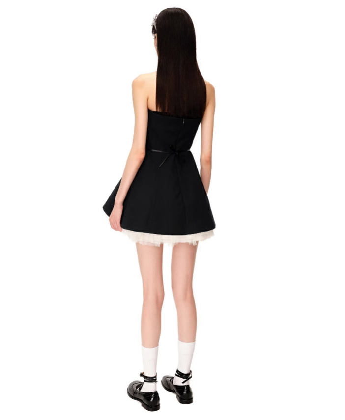 Detachable-bib Tulle Mini Dress