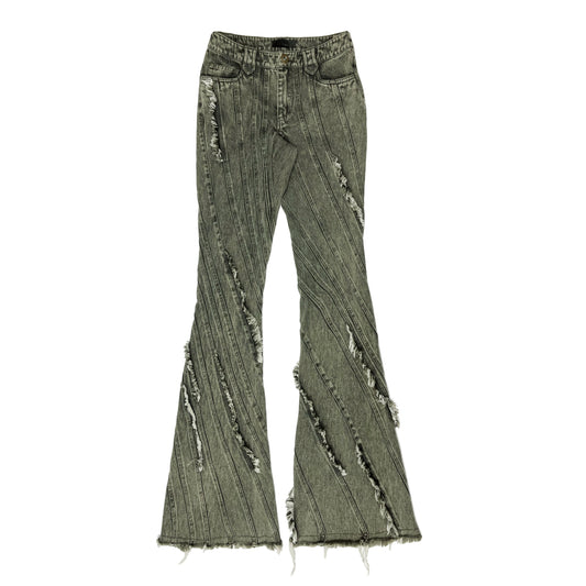 Vintage Distressed Patchwork Structured Flare Jeans