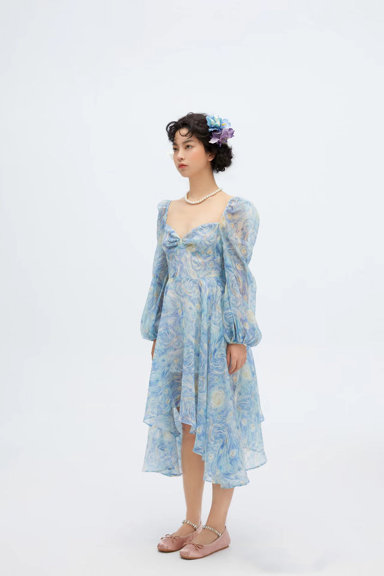 Starry Sky Painting Lady Long Dress