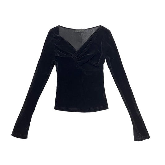 Black Velvet Chest Pleated Crisscross Structured Top