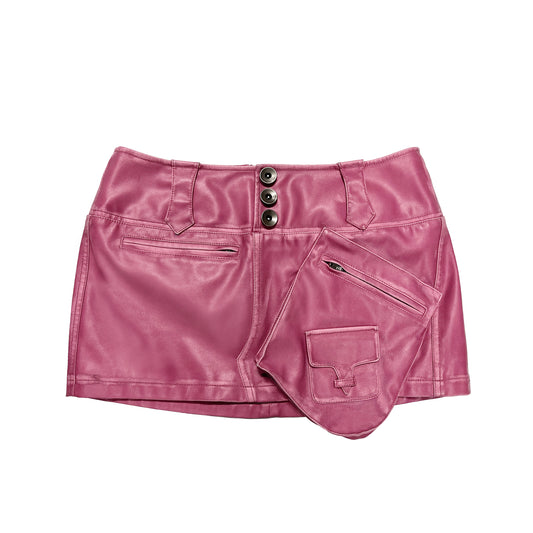 Pink Three-dimensional Pocketed Ultra-short Leather Skirt