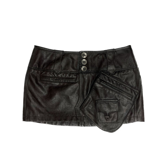 Three-dimensional Pocketed Ultra-short Leather Skirt