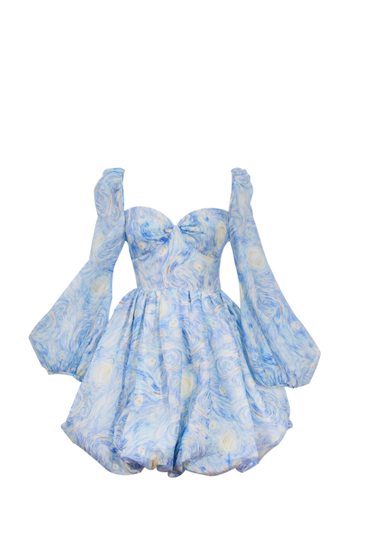 Starry Sky Painting Short Puff Dress