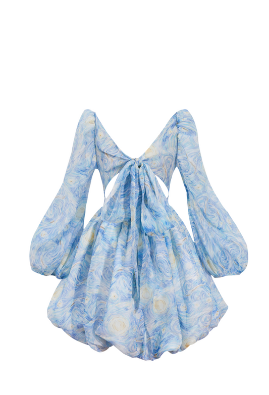 Starry Sky Painting Short Puff Dress