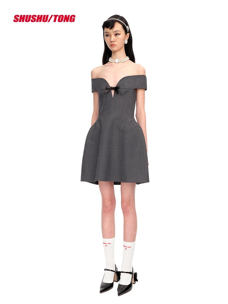 Gray Curved Minidress