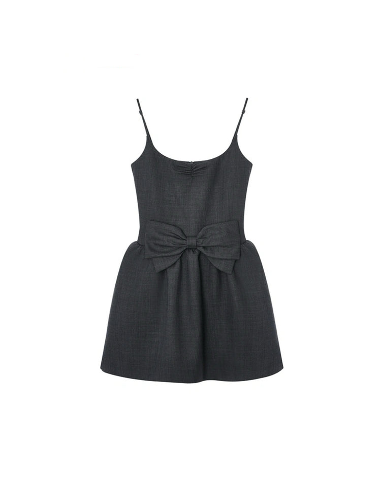 Gray Bow Twill Minidress