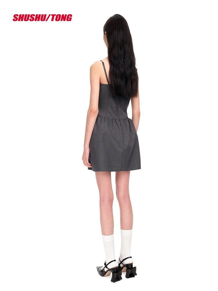 Gray Bow Twill Minidress