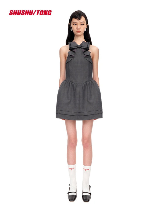 Gray 3D Bow Minidress