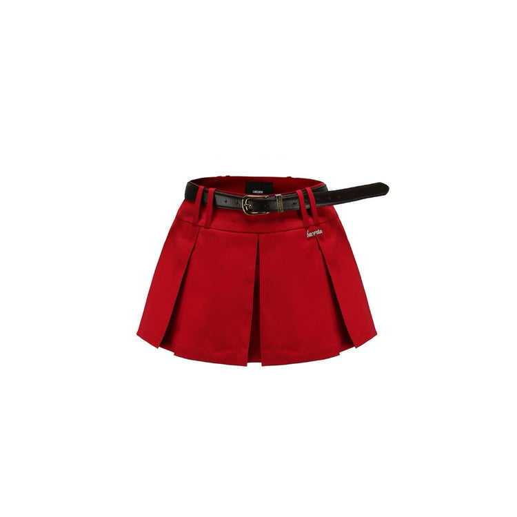 Red Short Pleated Skirt