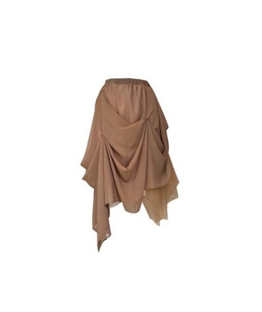Brown Chiffon Elastic-waist Half Skirt