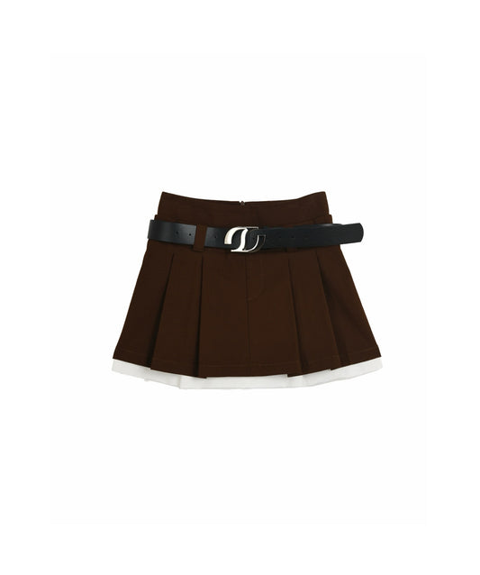 Brown Pleated Miniskirt