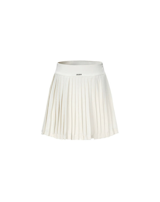 Academic Style Ivory Satin Pleated Skirt