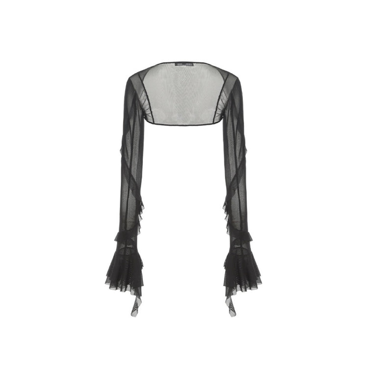 Black Stretch Mesh Shawl Top