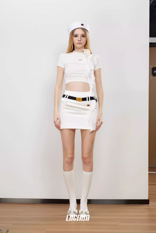 High-density Satin Bodycon Mini Skirt (With Waist Belt)
