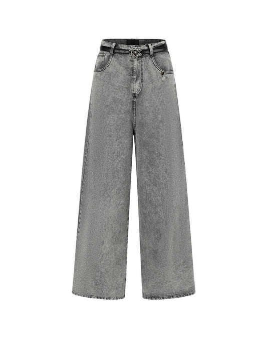 Metallic-buckled Wide-leg Jeans