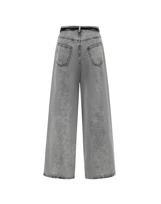 Metallic-buckled Wide-leg Jeans