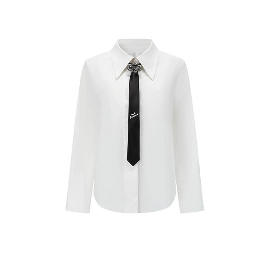 Silver Letter-printed Tie Collegiate-style White Shirt